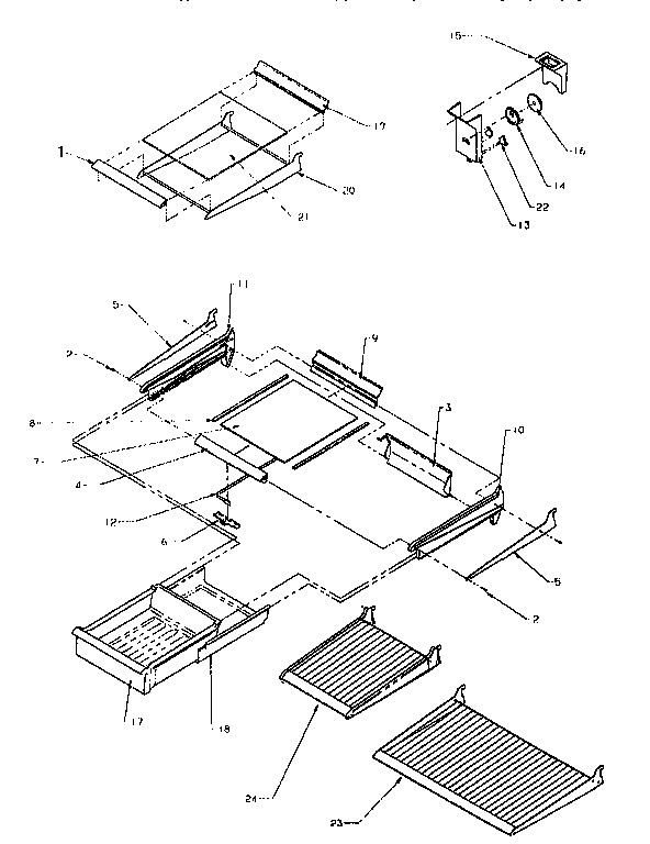 Cabinet Shelving Diagram and Parts List for TA18S2W-P1194501W  Amana Refrigerator