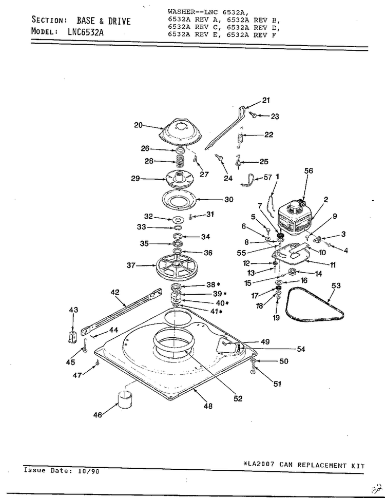 Base And Drive Parts Diagram and Parts List for 6532A REV C Norge Washer
