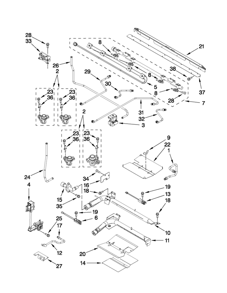 Manifold Parts Diagram and Parts List for MGT8655XB01  Maytag Range