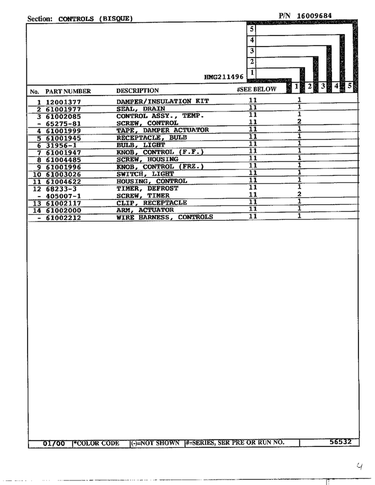 Controls Page 2 Diagram and Parts List for HMG211496  Admiral Refrigerator