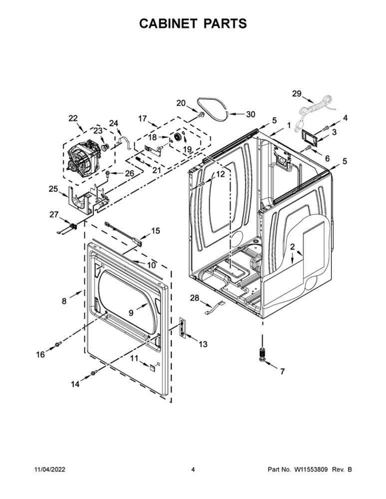 Cabinet Parts 2 Diagram and Parts List for MGD6230HC1  Maytag Dryer
