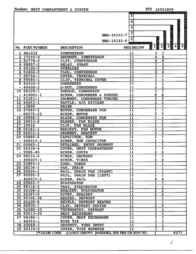 Unit Compartment And System Page 2 Diagram and Parts List for 19133-0A  Admiral Refrigerator