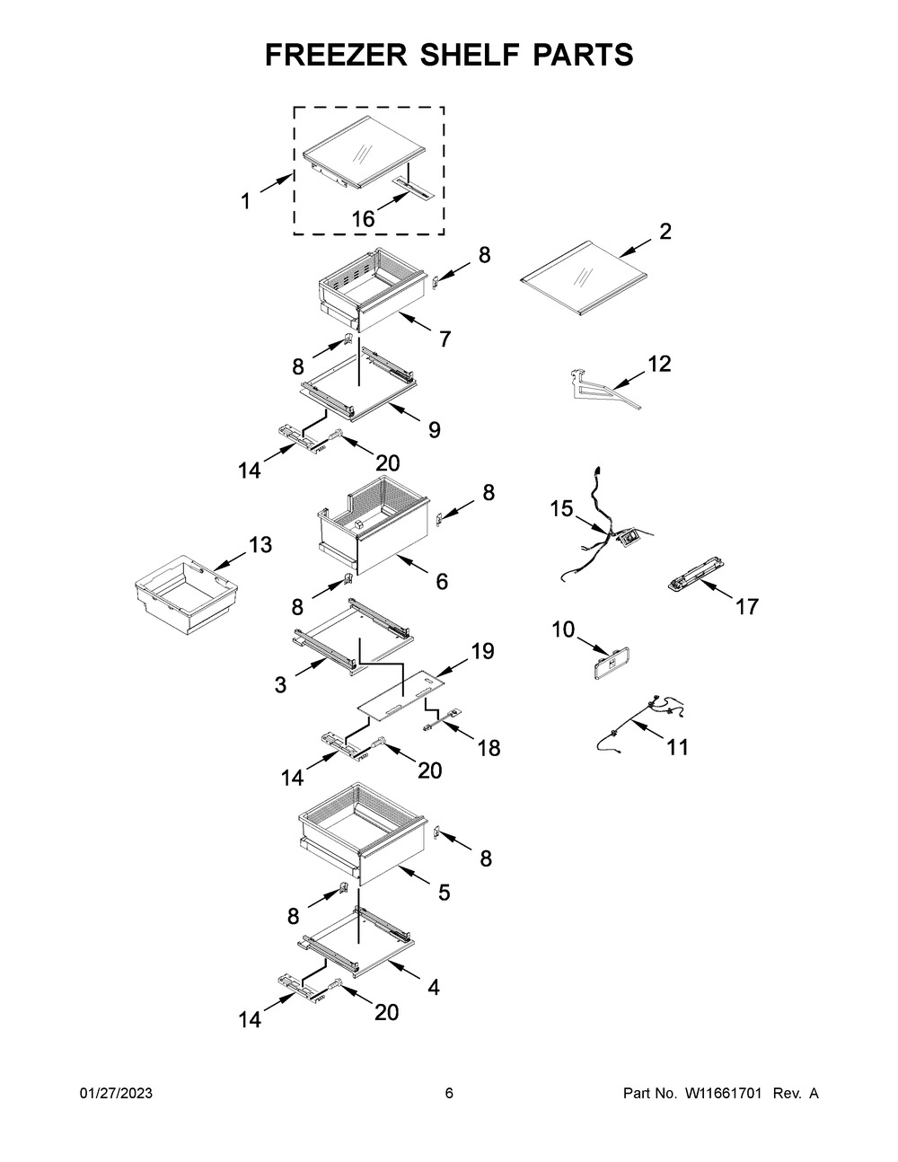 Freezer Shelf Parts Diagram and Parts List for JBZFR30IGX10  Jenn-Air Freezer
