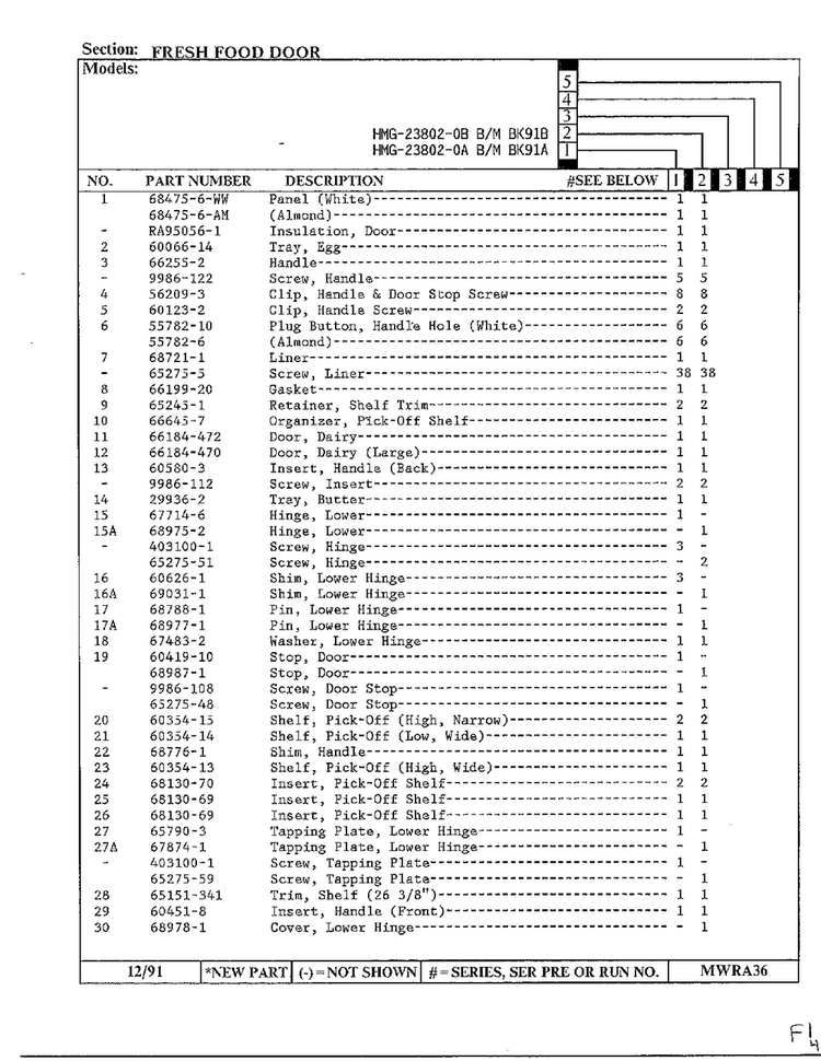 Fresh Food Door Page 2 Diagram and Parts List for 23802-0B  Admiral Refrigerator