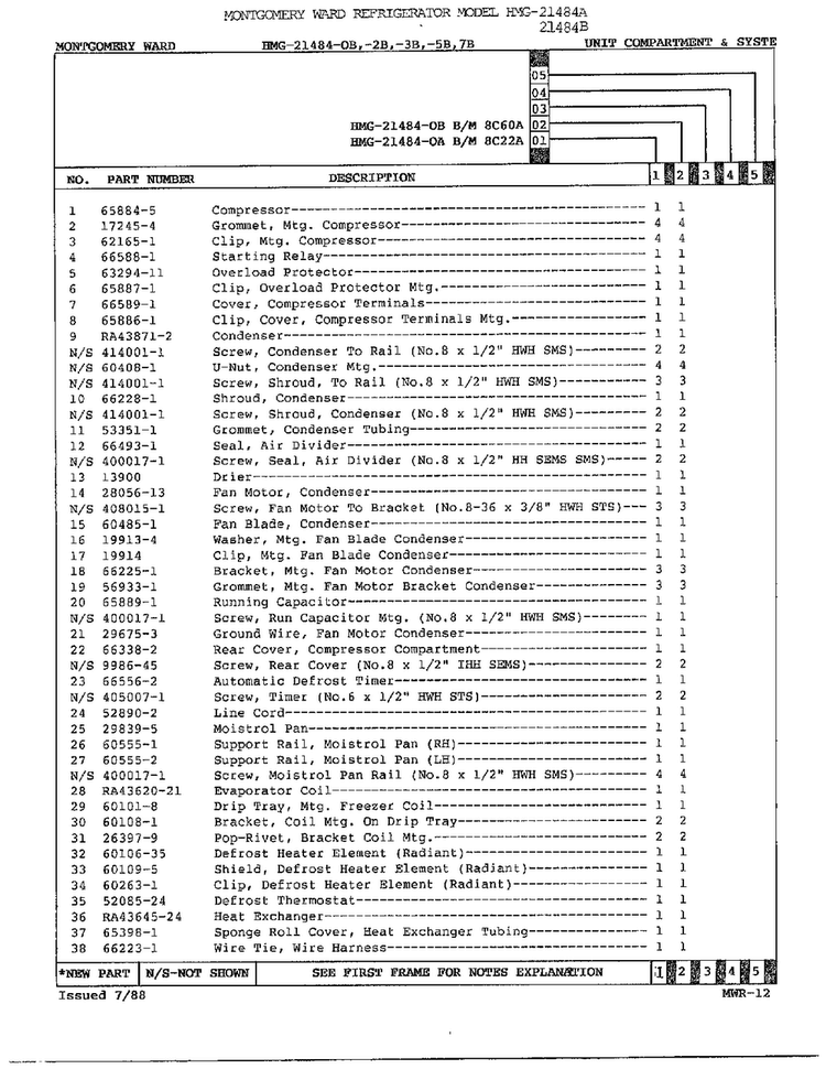 Unit Compartment/system Page 2 Diagram and Parts List for 21484B  Admiral Refrigerator