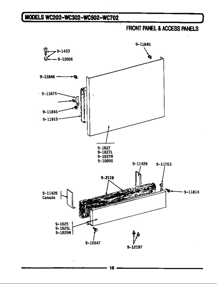 Front Panel & Access Panels Diagram and Parts List for WC302  Maytag Dishwasher