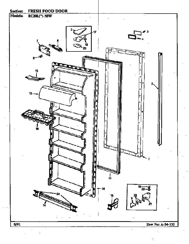 Fresh Food Door Diagram and Parts List for RC20LA-3BW-BS08A  Magic Chef Refrigerator