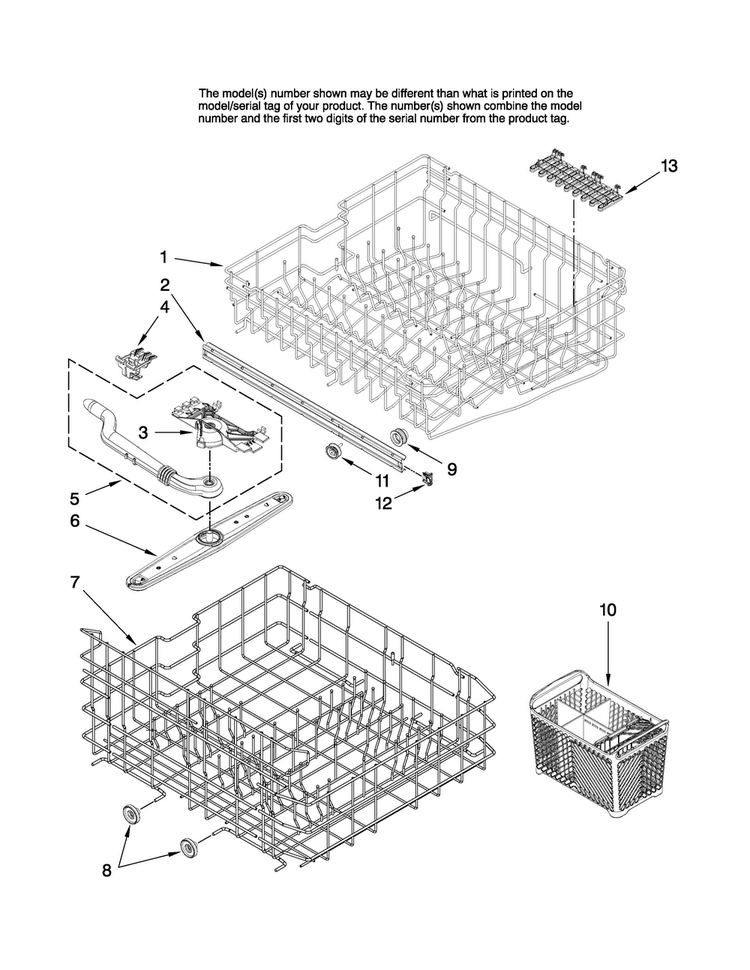 Upper And Lower Rack Parts Diagram and Parts List for MDB4651AWQ0  Maytag Dishwasher