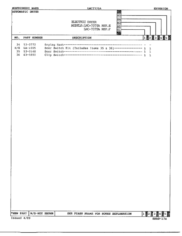 Electric Dryer/ Exterior Page 3 Diagram and Parts List for 7375A REV F Norge Dryer