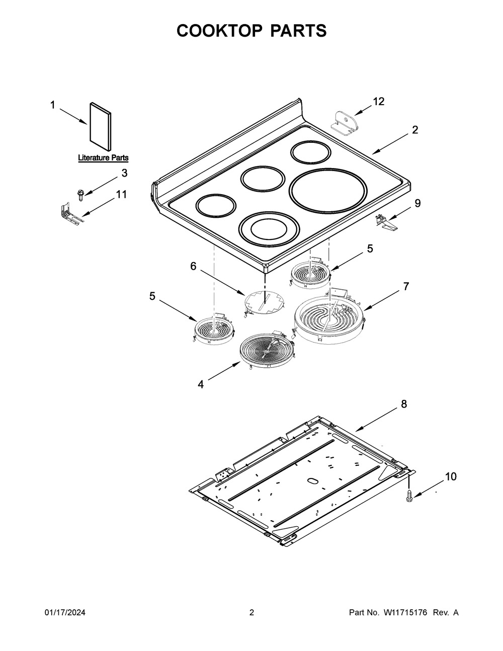 Cooktop Parts Diagram and Parts List for MER8800FZ6  Maytag Range