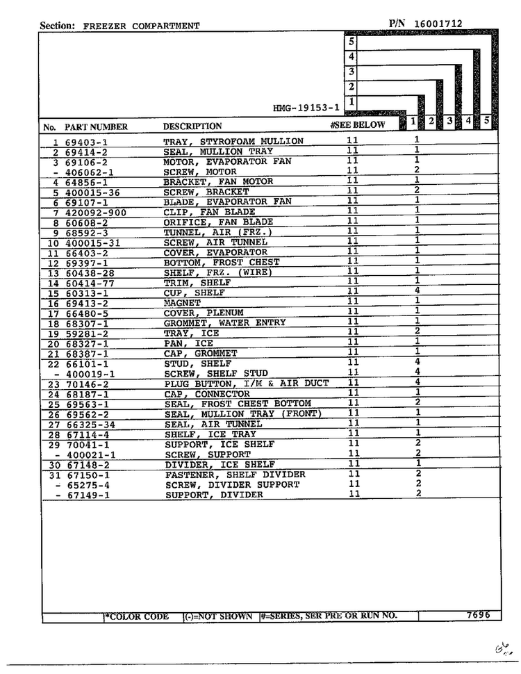 Freezer Compartment Page 2 Diagram and Parts List for 19153-1  Admiral Refrigerator