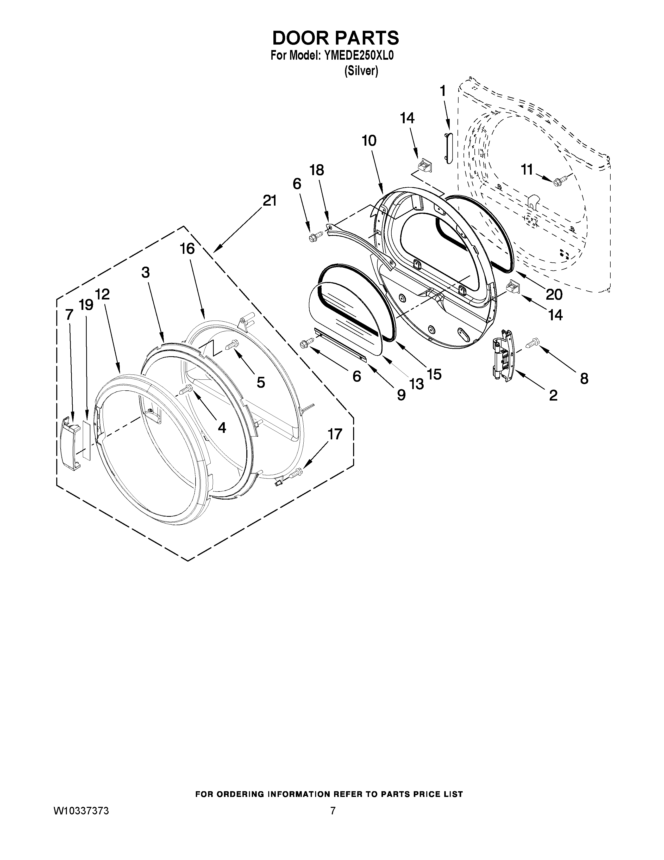 04 - DOOR PARTS Diagram and Parts List for YMEDE250XL0  Maytag Dryer