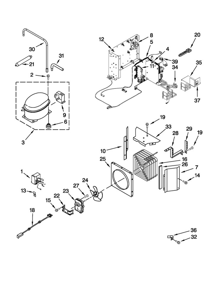 Upper Unit Parts Diagram and Parts List for JB36NXFXRW02  Jenn-Air Refrigerator