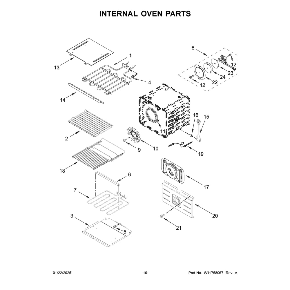 Internal Oven Parts Diagram and Parts List for JOEDC530RL00  Jenn-Air Wall Oven
