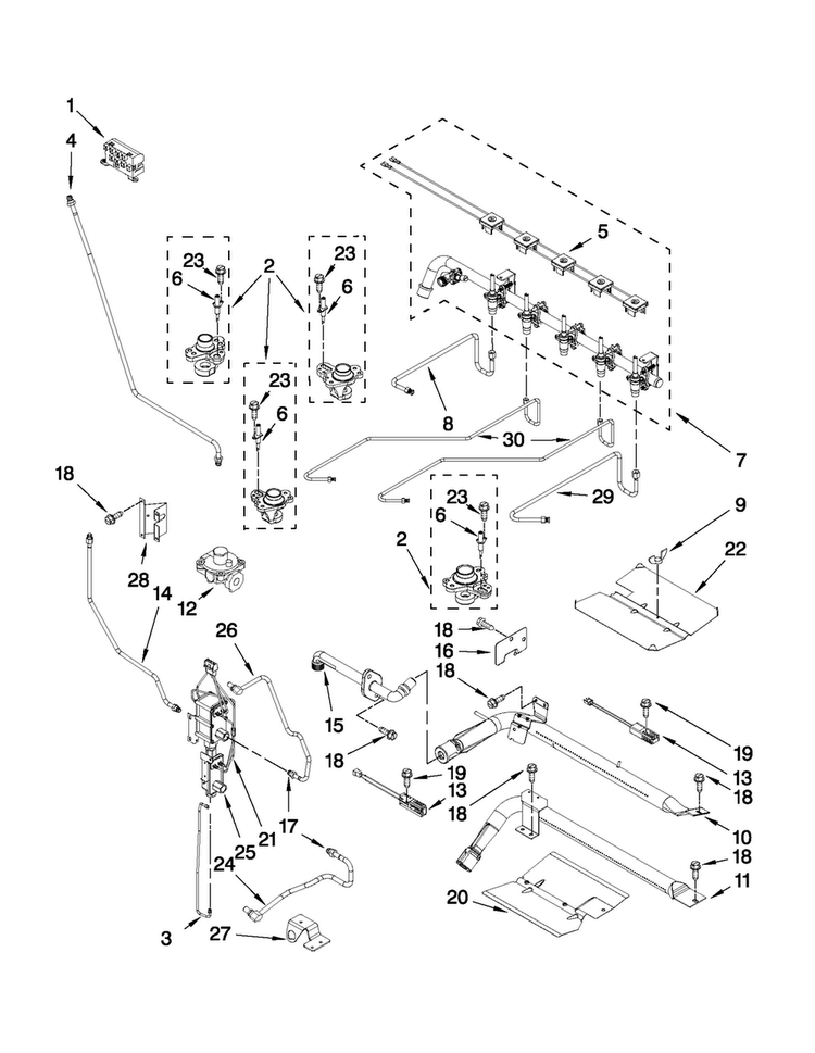 Manifold Parts Diagram and Parts List for JGR8895BDS13  Jenn-Air Range