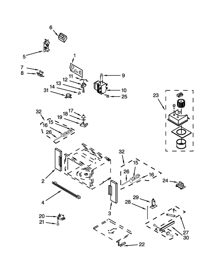 Cabinet And Stirrer Parts Diagram and Parts List for MMW7730DS00  Maytag Microwave