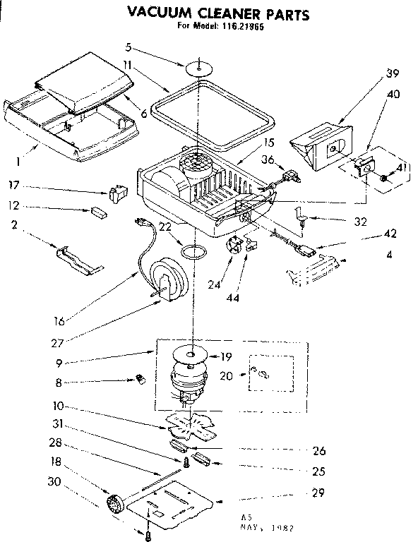 Base Assembly Diagram and Parts List for 11621965  Kenmore Canister Vacuum