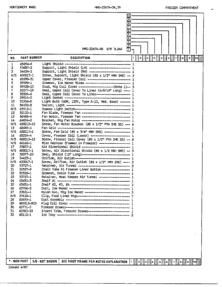 Freezer Compartment Assembly Page 2 Diagram and Parts List for 22474A  Admiral Refrigerator