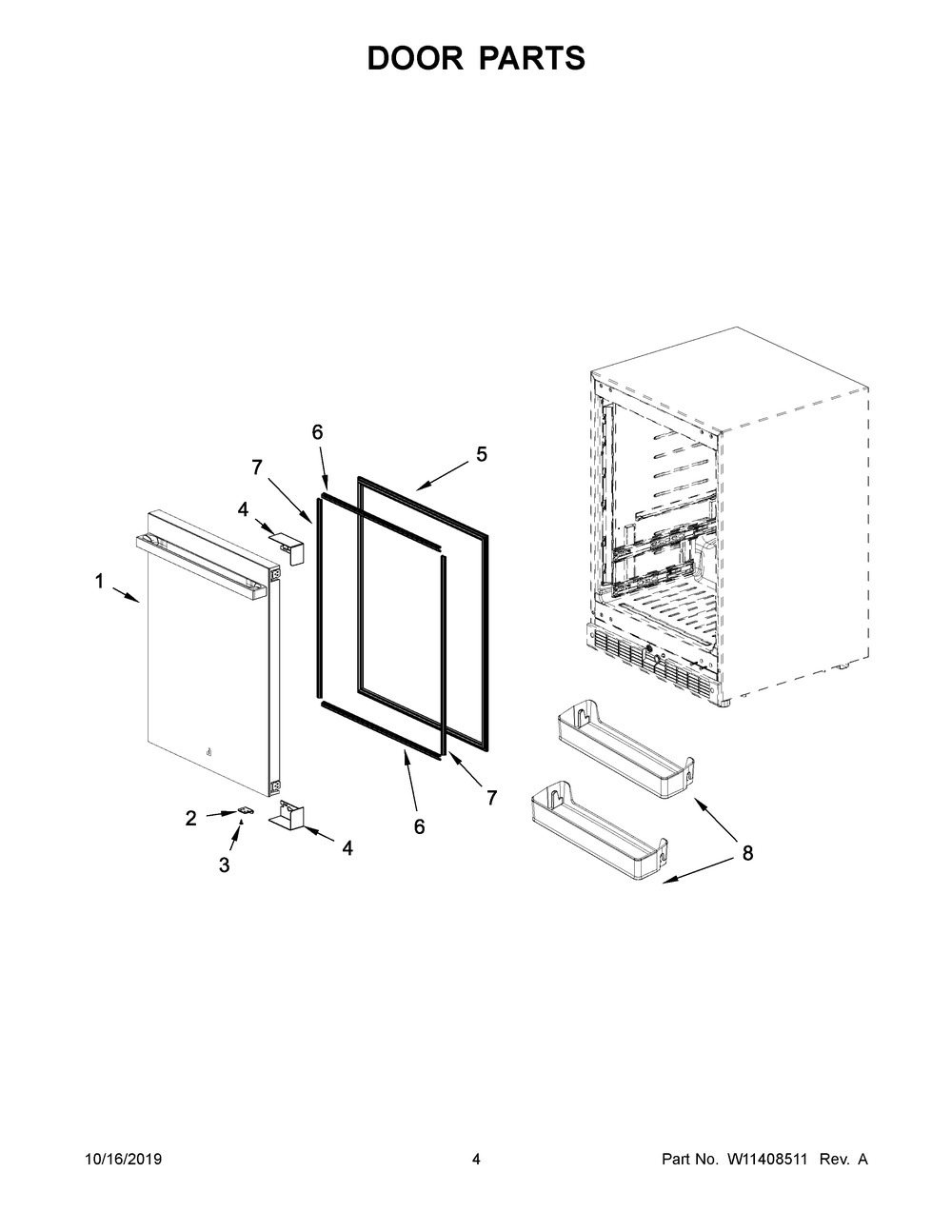 Door Parts Diagram and Parts List for JURFL242HM00  Maytag Wine and Beverage Cooler