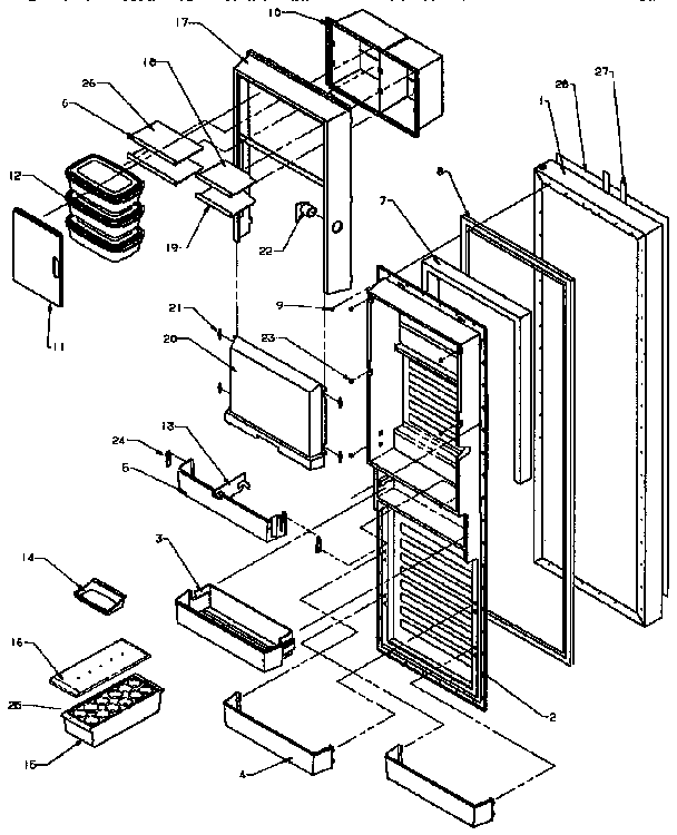 Fresh Food Inner Door Diagram and Parts List for SXD25N-P1162419W  Amana Refrigerator