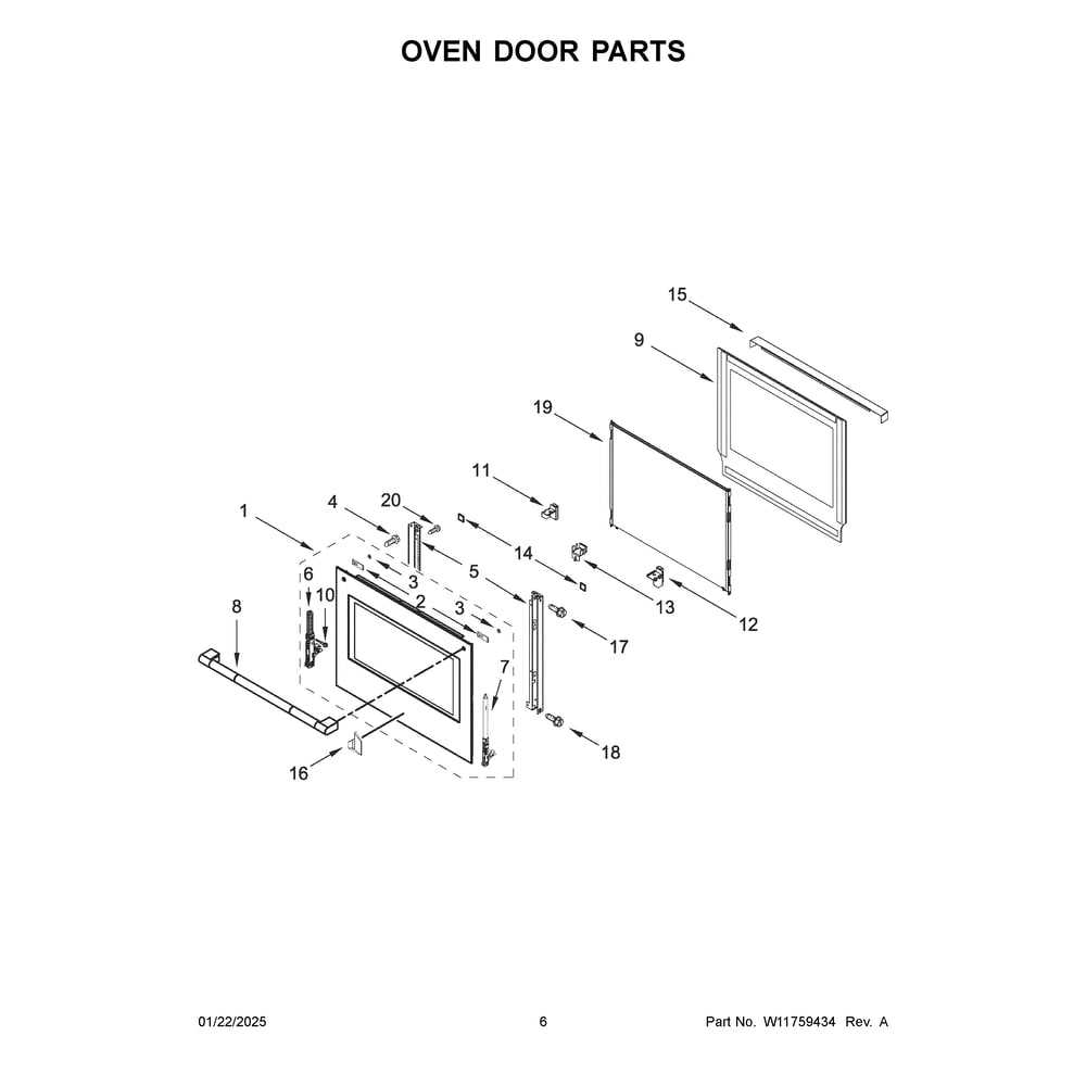 Oven Door Parts Diagram and Parts List for JOESC730RL00  Jenn-Air Wall Oven
