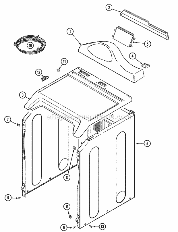 CONTROL PANEL & CABINET Diagram and Parts List for MDG5500AWW  Maytag Dryer