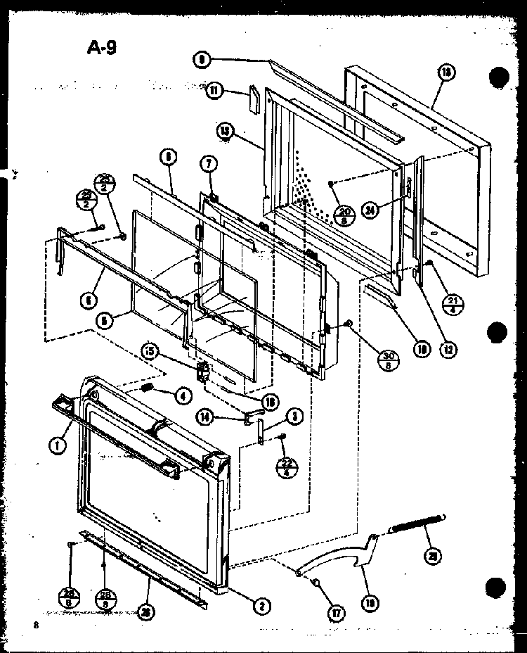 Door Diagram and Parts List for RR-700 P75411-3M Amana Microwave