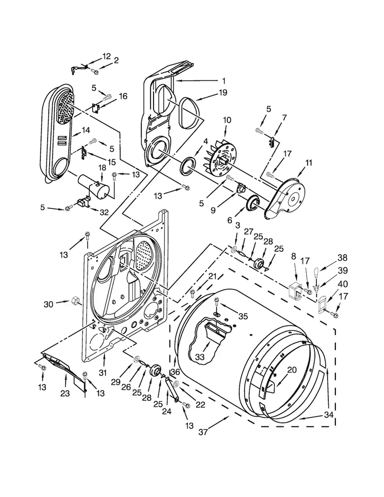 Bulkhead Parts Diagram and Parts List for MGDC215EW2  Maytag Dryer