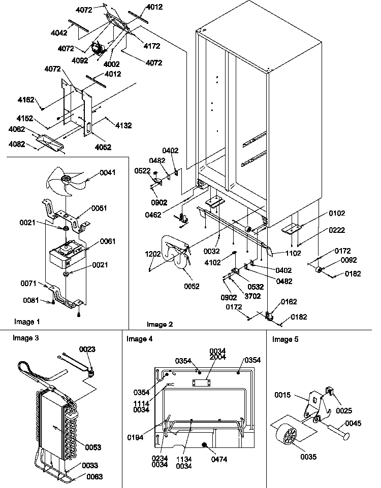 Drain System, Rollers, & Evaporater Assy Diagram and Parts List for SCD25TW-P1190422WW  Amana Refrigerator