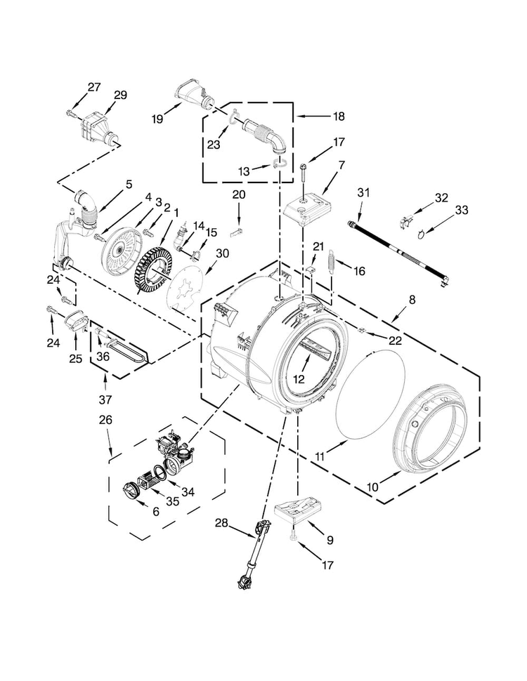 Tub And Basket Parts Diagram and Parts List for MHW6000AW2  Maytag Washer