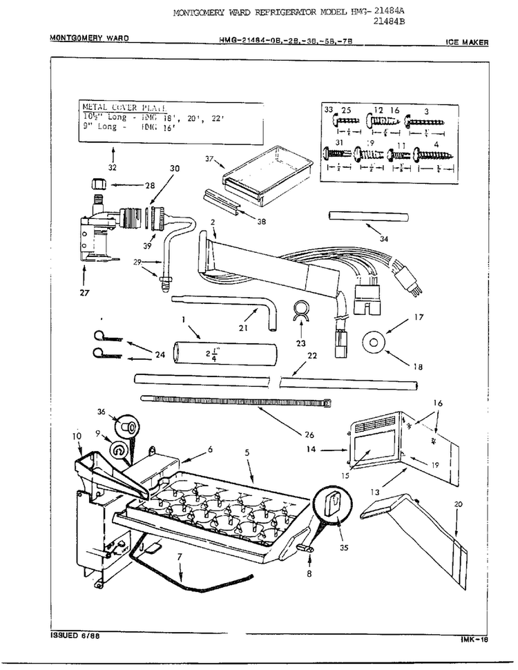 Ice Maker Diagram and Parts List for 21484B  Admiral Refrigerator