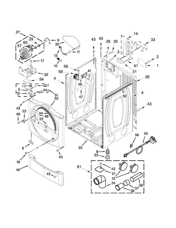 Cabinet Parts Diagram and Parts List for MDE25PRAZW1  Maytag Dryer