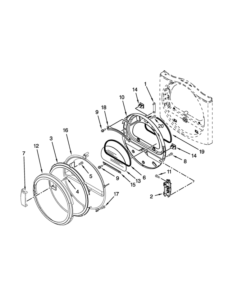 Door Parts Diagram and Parts List for MDE28PNCGW0  Maytag Dryer
