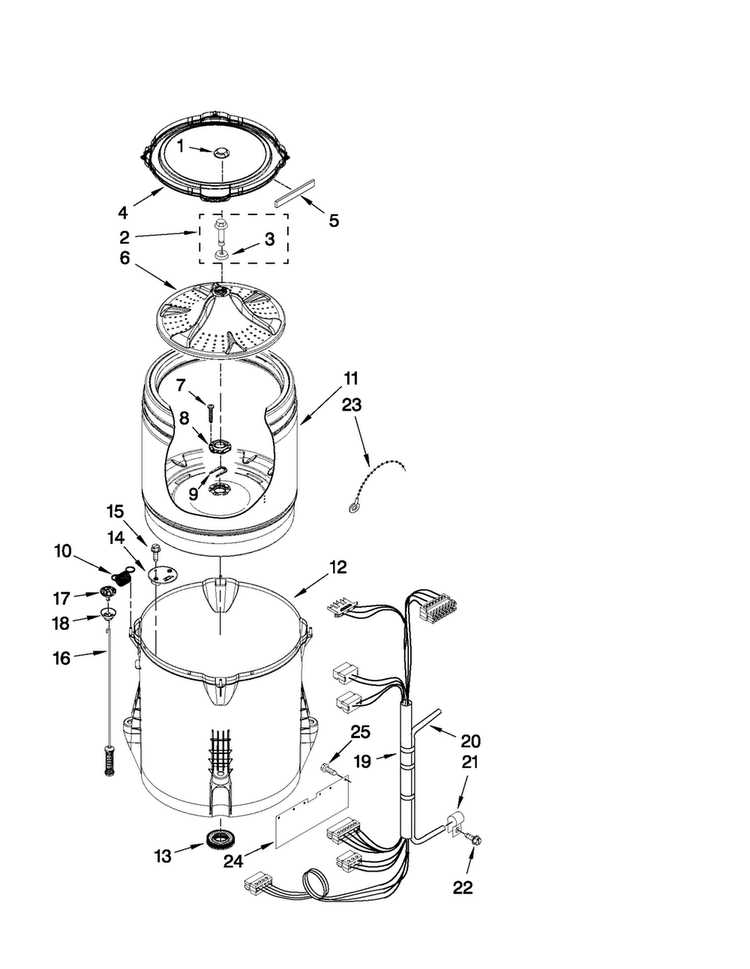 Basket And Tub Parts Diagram and Parts List for 7MMVWX510YW1  Maytag Washer