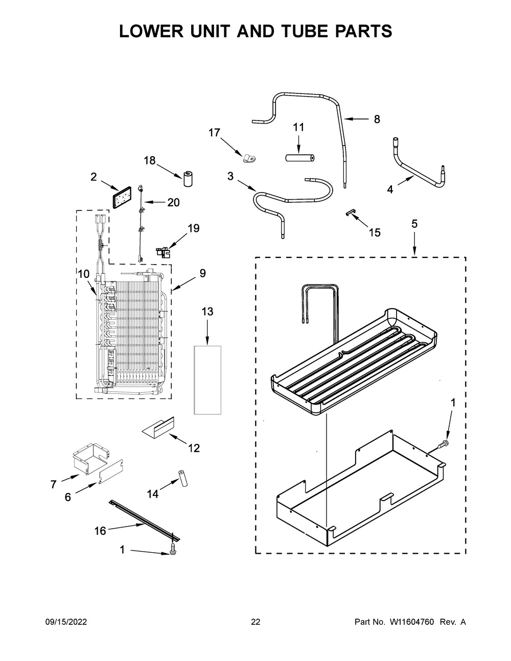 Lower Unit And Tube Parts Diagram and Parts List for JBSFS42NMX00  Jenn-Air Refrigerator