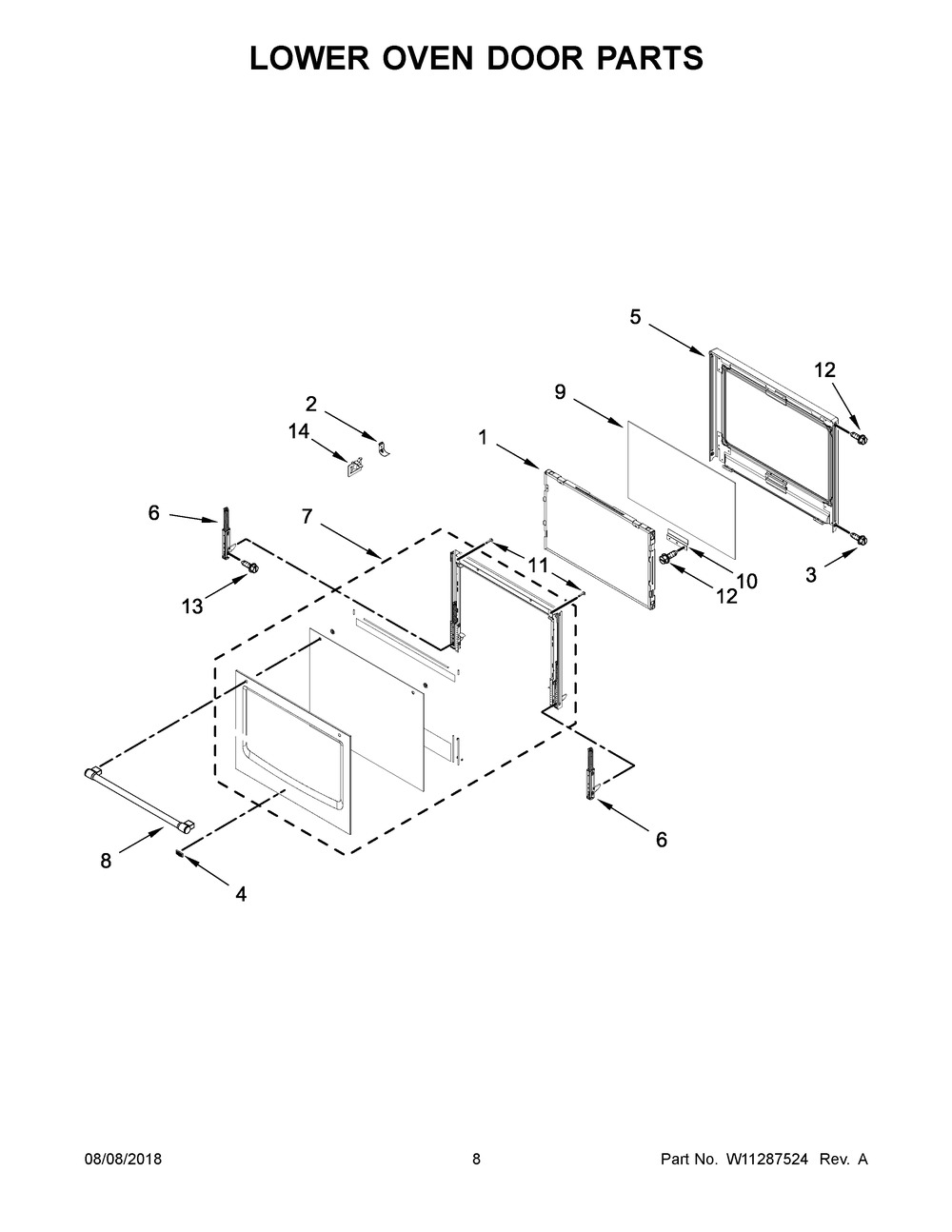 Lower Oven Door Parts Diagram and Parts List for MEW9630FZ03  Maytag Wall Oven