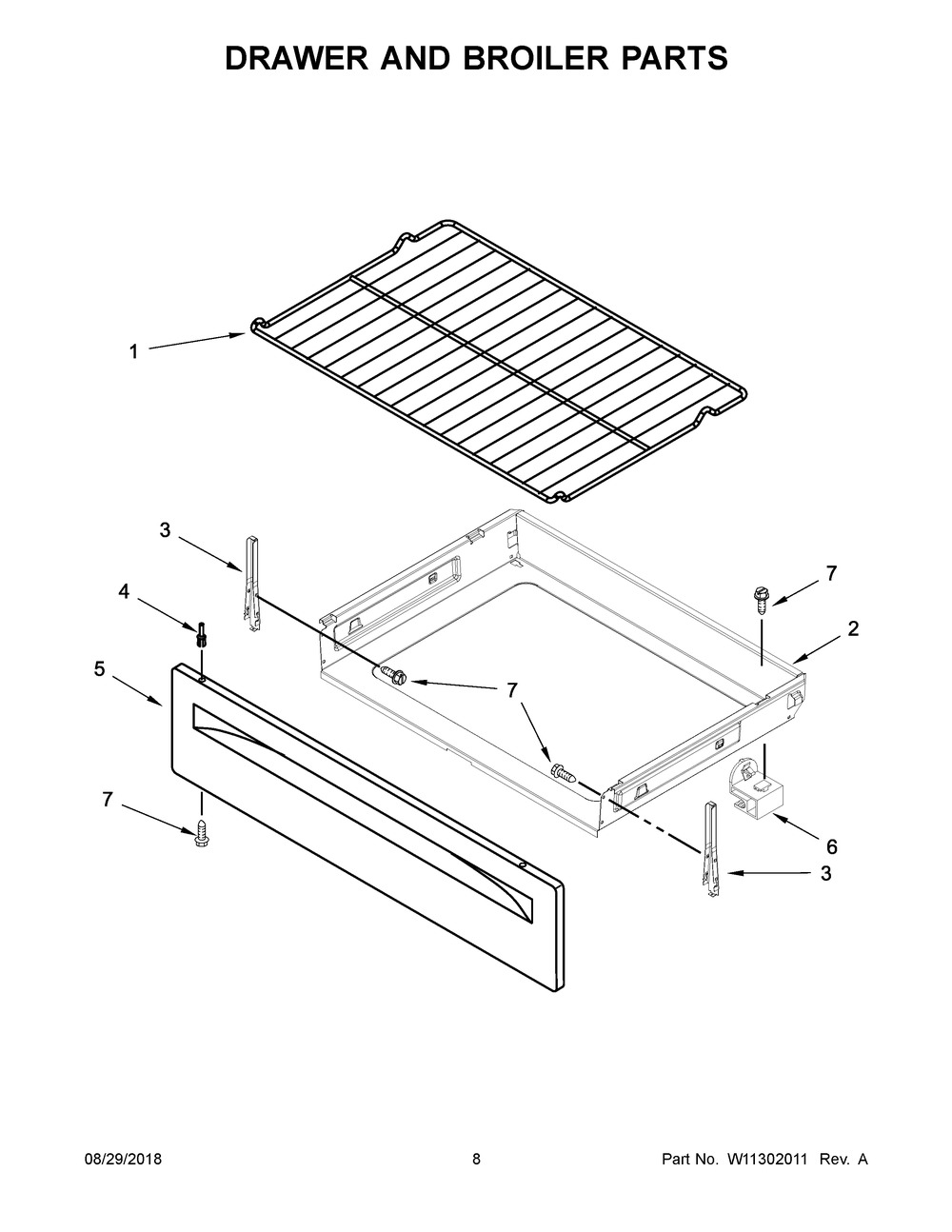 Drawer And Broiler Parts Diagram and Parts List for ACR2303MFW3  Maytag Range