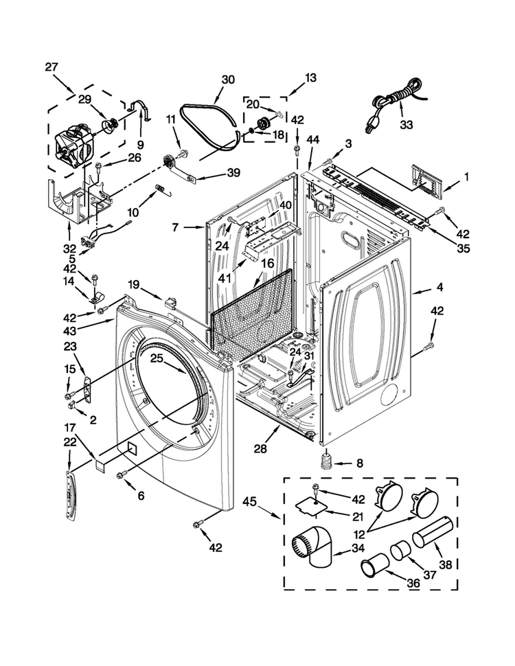 Cabinet Parts Diagram and Parts List for NGD5700BW0  Amana Dryer
