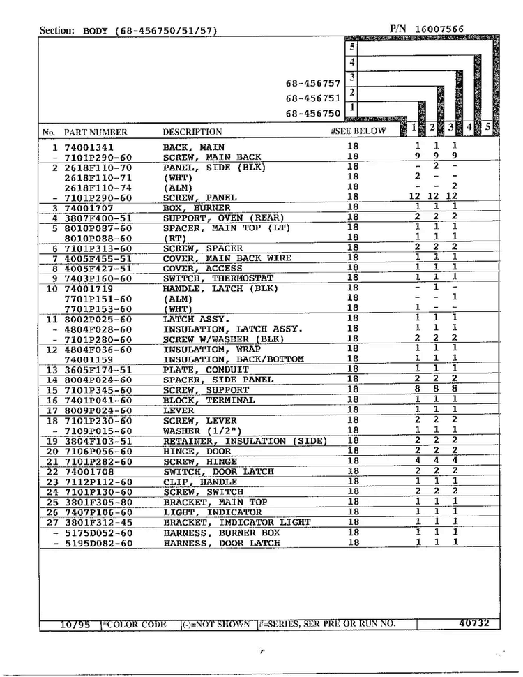 Body Page 2 Diagram and Parts List for 68-456750  Magic Chef Range