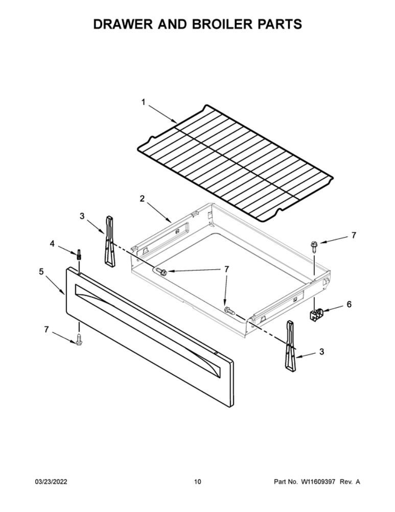 Drawer And Broiler Parts Diagram and Parts List for 4KMER7600AW3  Maytag Range