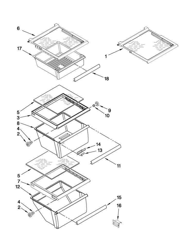 Refrigerator Shelf Parts Diagram and Parts List for 5MS224NEWY02  Maytag Refrigerator