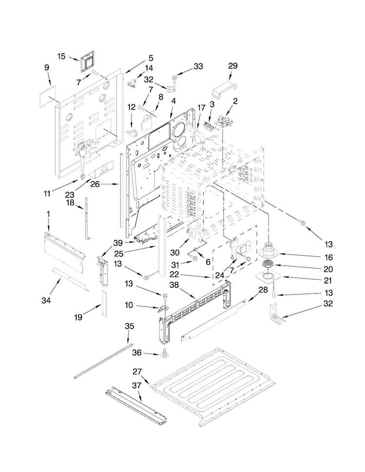 Chassis Parts Diagram and Parts List for JES9800CAS01  Jenn-Air Range