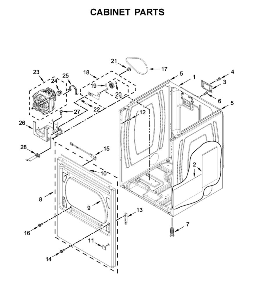 Cabinet Parts Diagram and Parts List for MED6230HC1  Maytag Dryer