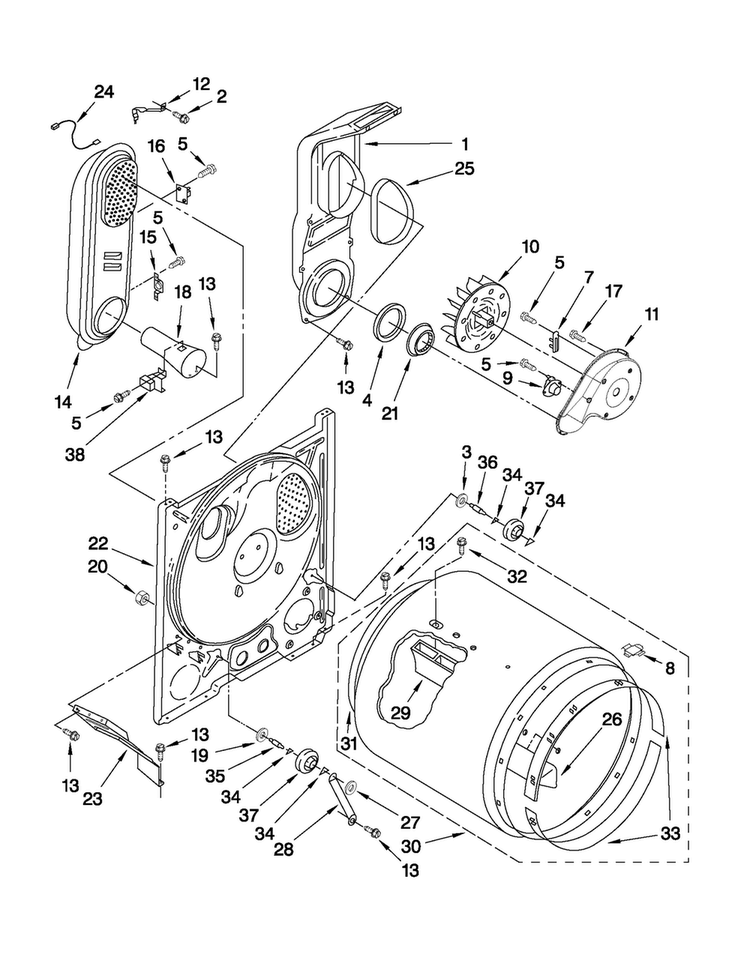 Bulkhead Parts Diagram and Parts List for NGD4500VQ2  Amana Dryer