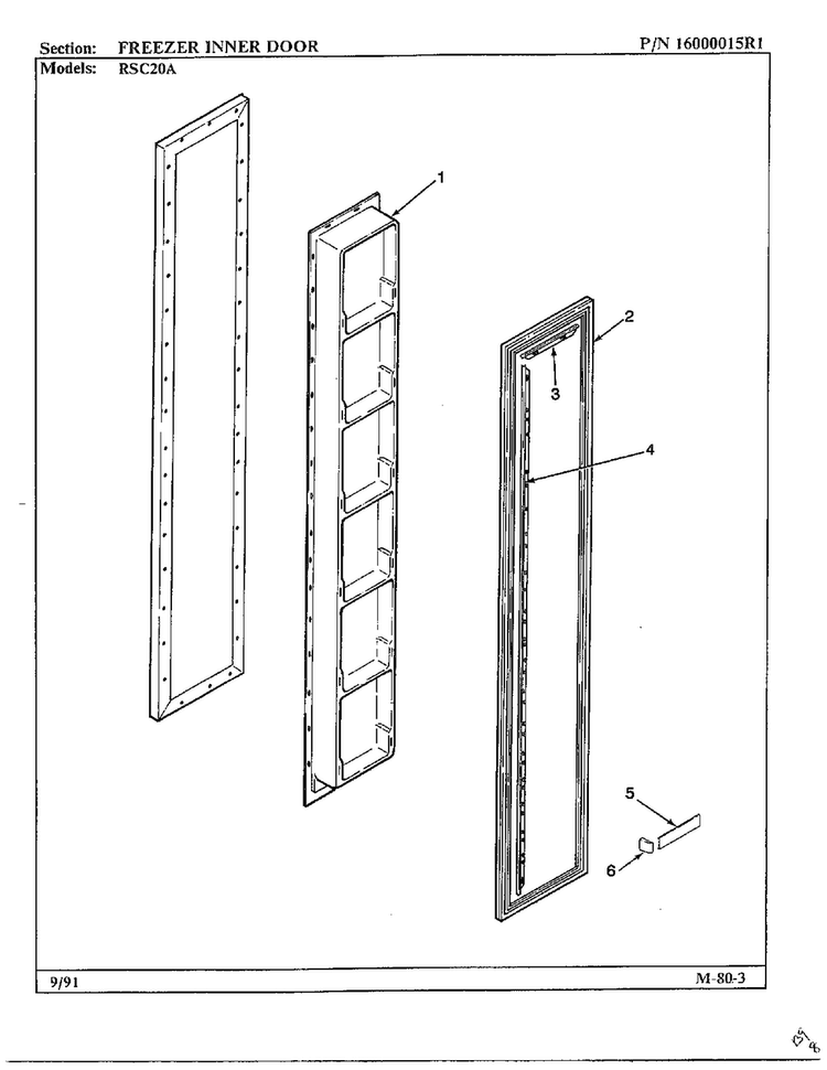 Freezer Inner Door Diagram and Parts List for 20591  Maytag Refrigerator