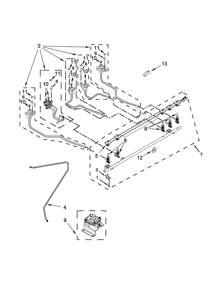 Manifold Parts Diagram and Parts List for JDS1450DP0  Jenn-Air Range