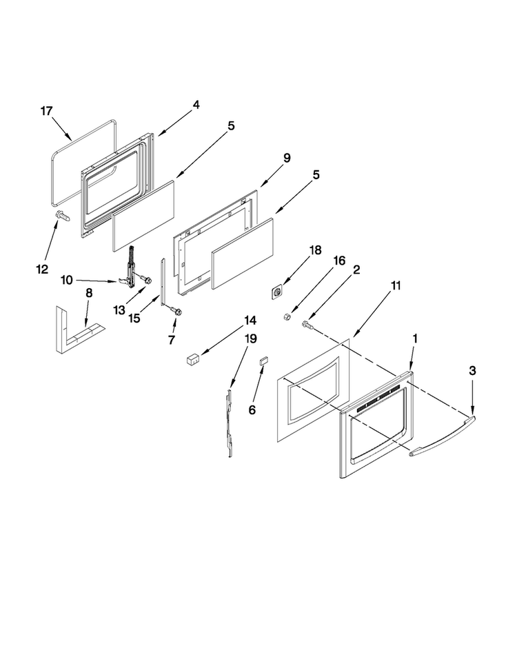 Door Parts Diagram and Parts List for MGR8875WS0  Maytag Range