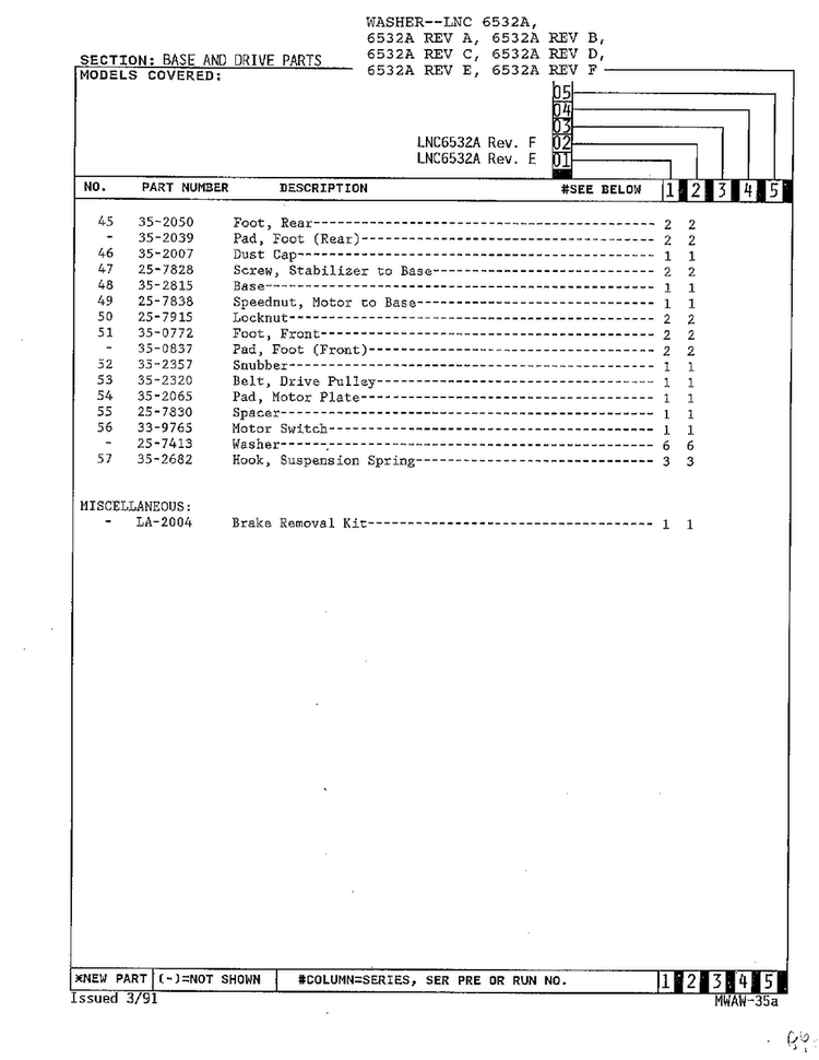 Base And Drive Parts Page 5 Diagram and Parts List for 6532A REV C Norge Washer