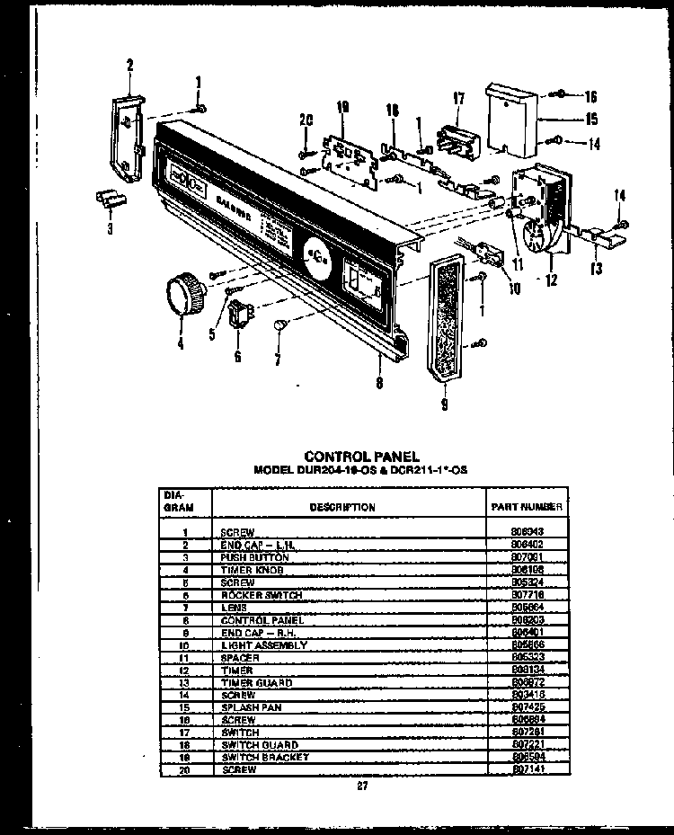Section 10 Diagram and Parts List for DCR225-1V-OS  Caloric Dishwasher
