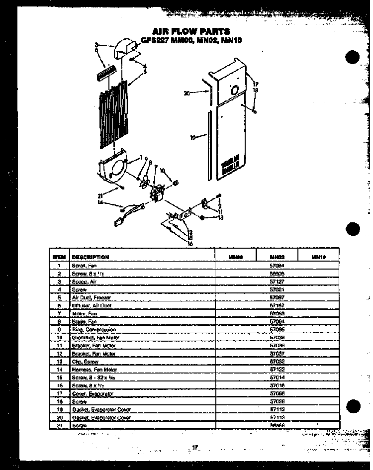 Air Flow Parts Diagram and Parts List for GFS227 MN11 Caloric Refrigerator